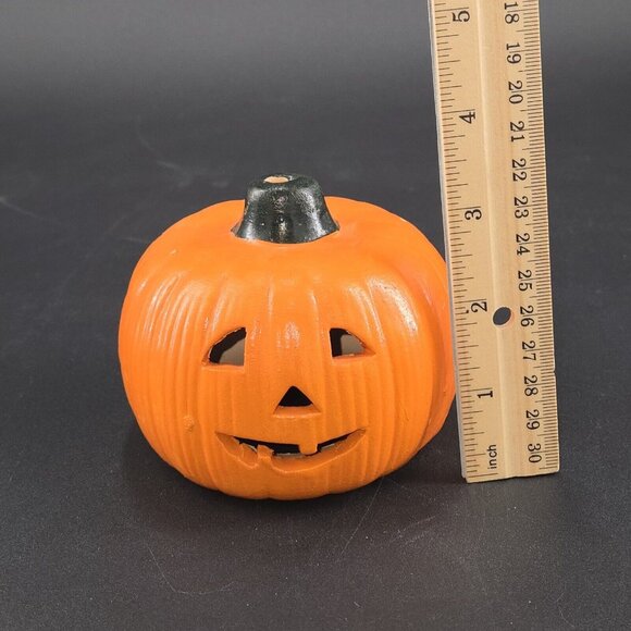 Vintage Halloween Pumpkin Jack O'Lantern Ceramic Candle Holder 4" - Picture 8 of 12